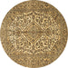 Round Machine Washable Medallion Brown Traditional Rug, wshtr4220brn