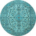 Round Machine Washable Medallion Light Blue Traditional Rug, wshtr4220lblu