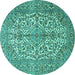 Round Machine Washable Medallion Turquoise Traditional Area Rugs, wshtr4220turq