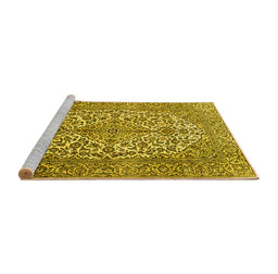 Sideview of Machine Washable Medallion Yellow Traditional Rug, wshtr4220yw