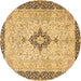 Round Machine Washable Medallion Brown Traditional Rug, wshtr4221brn