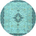 Round Medallion Light Blue Traditional Rug, tr4221lblu