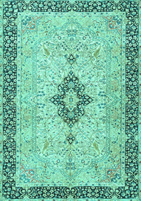 Medallion Turquoise Traditional Rug, tr4221turq