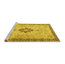 Sideview of Machine Washable Medallion Yellow Traditional Rug, wshtr4221yw