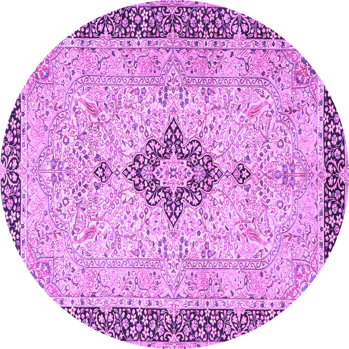 Round Machine Washable Medallion Purple Traditional Area Rugs, wshtr4221pur