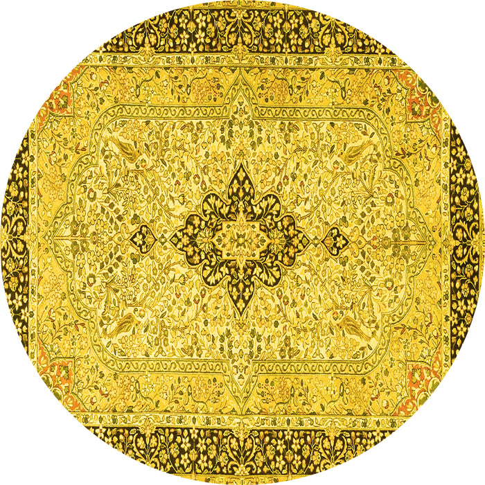 Round Medallion Yellow Traditional Rug, tr4221yw