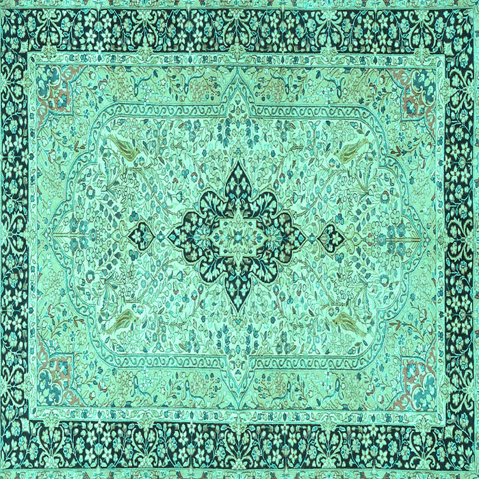 Square Machine Washable Medallion Turquoise Traditional Area Rugs, wshtr4221turq