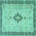 Square Machine Washable Medallion Turquoise Traditional Area Rugs, wshtr4221turq