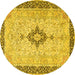 Round Machine Washable Medallion Yellow Traditional Rug, wshtr4221yw