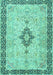 Machine Washable Medallion Turquoise Traditional Area Rugs, wshtr4221turq