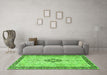 Machine Washable Medallion Green Traditional Area Rugs in a Living Room,, wshtr4221grn