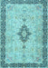 Machine Washable Medallion Light Blue Traditional Rug, wshtr4221lblu