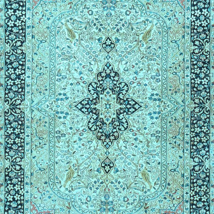 Machine Washable Medallion Light Blue Traditional Rug, wshtr4221lblu