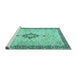 Sideview of Machine Washable Medallion Turquoise Traditional Area Rugs, wshtr4221turq