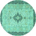 Round Machine Washable Medallion Turquoise Traditional Area Rugs, wshtr4221turq