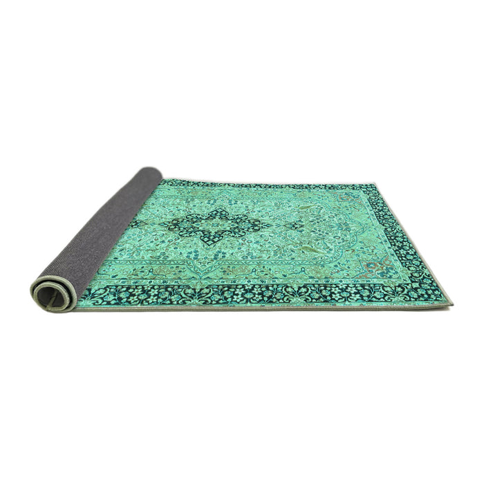 Sideview of Medallion Turquoise Traditional Rug, tr4221turq
