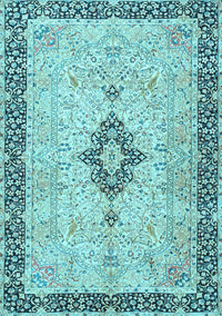 Medallion Light Blue Traditional Rug, tr4221lblu