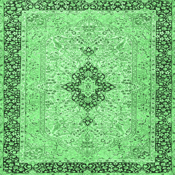 Square Machine Washable Medallion Emerald Green Traditional Area Rugs, wshtr4221emgrn