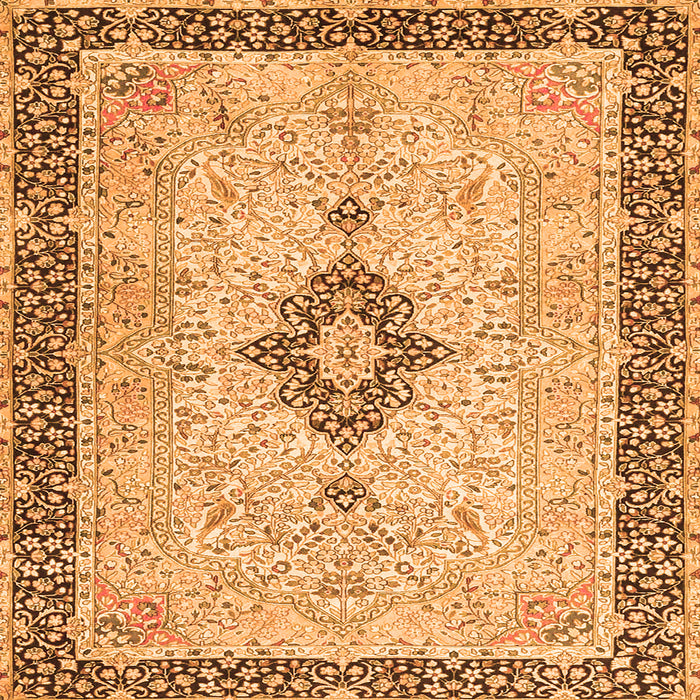 Round Machine Washable Medallion Orange Traditional Area Rugs, wshtr4221org