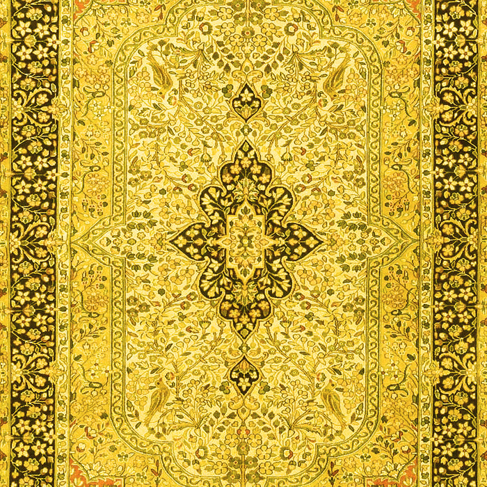 Machine Washable Medallion Yellow Traditional Rug, wshtr4221yw