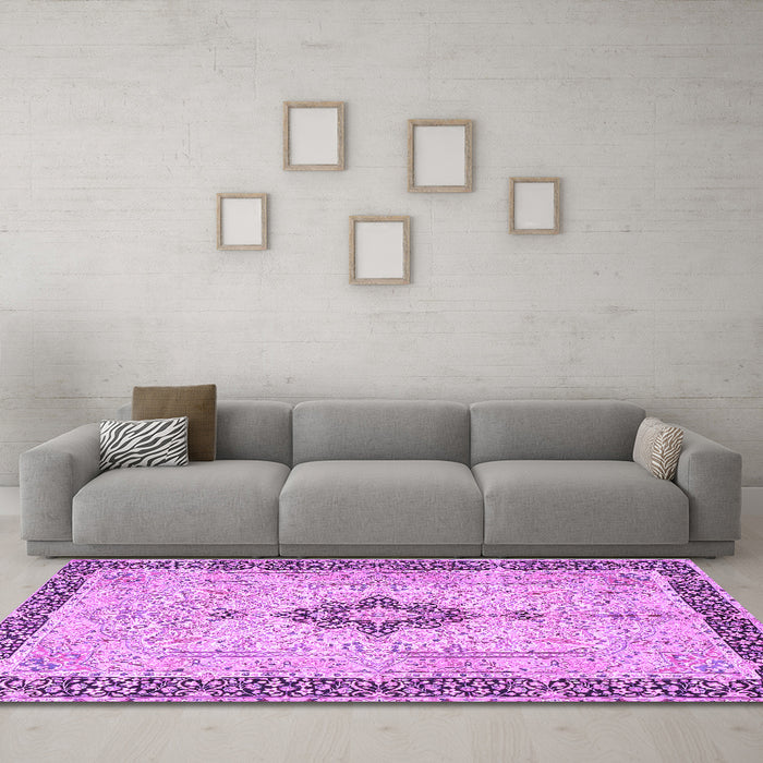 Machine Washable Medallion Purple Traditional Area Rugs in a Living Room, wshtr4221pur