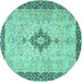 Round Medallion Turquoise Traditional Rug, tr4221turq