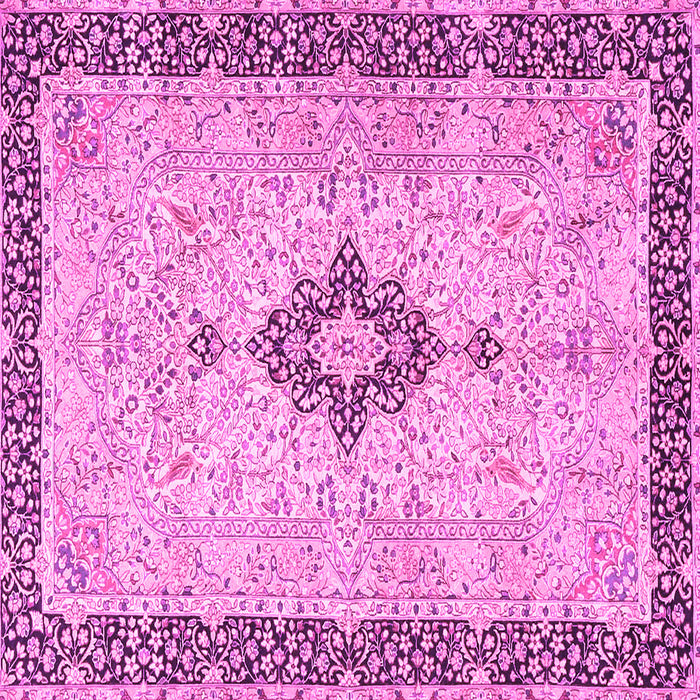 Square Machine Washable Medallion Pink Traditional Rug, wshtr4221pnk