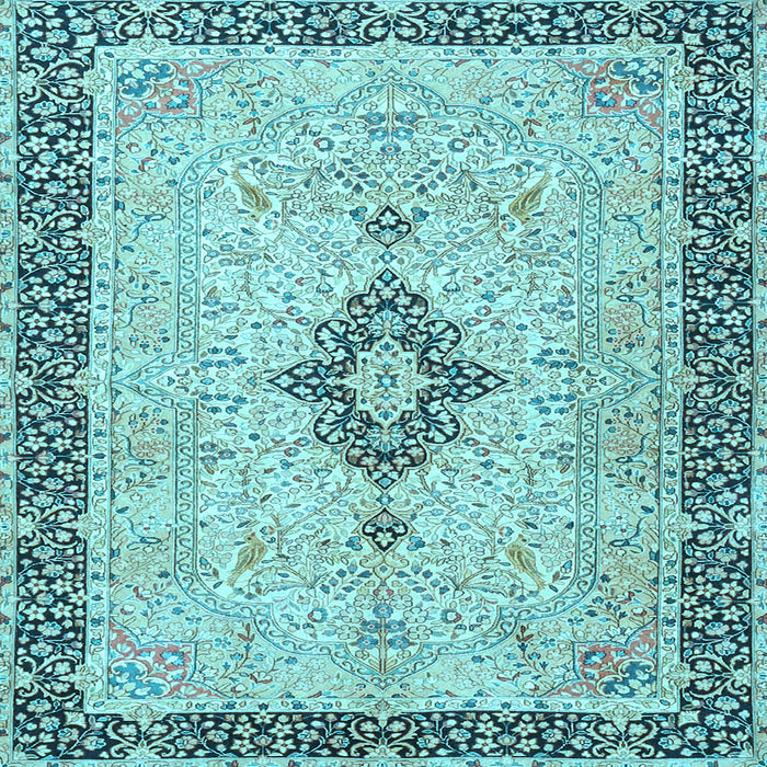 Square Machine Washable Medallion Light Blue Traditional Rug, wshtr4221lblu