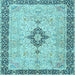 Square Machine Washable Medallion Light Blue Traditional Rug, wshtr4221lblu