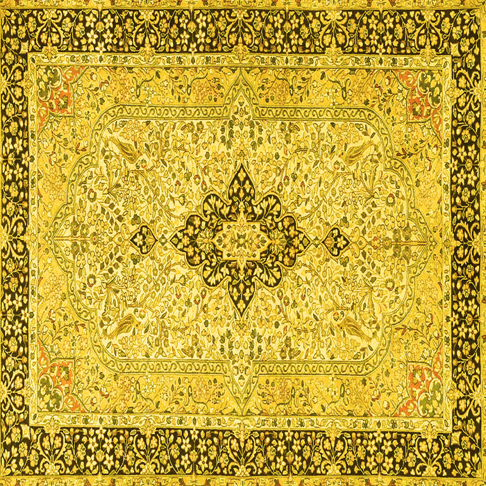 Square Machine Washable Medallion Yellow Traditional Rug, wshtr4221yw