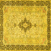 Square Machine Washable Medallion Yellow Traditional Rug, wshtr4221yw