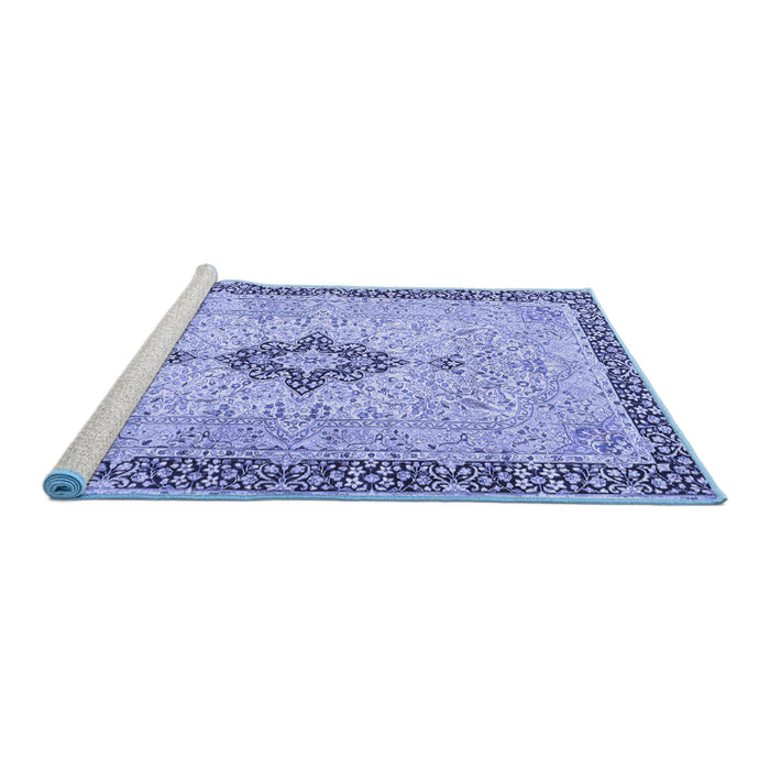 Sideview of Machine Washable Medallion Blue Traditional Rug, wshtr4221blu