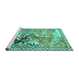 Sideview of Machine Washable Animal Turquoise Traditional Area Rugs, wshtr4222turq