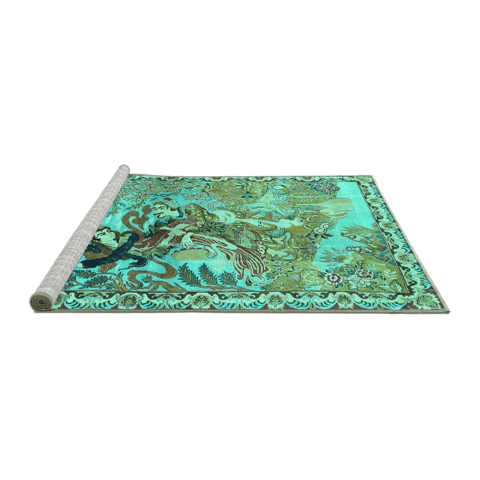 Sideview of Machine Washable Animal Turquoise Traditional Area Rugs, wshtr4222turq
