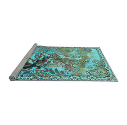 Sideview of Machine Washable Animal Light Blue Traditional Rug, wshtr4222lblu