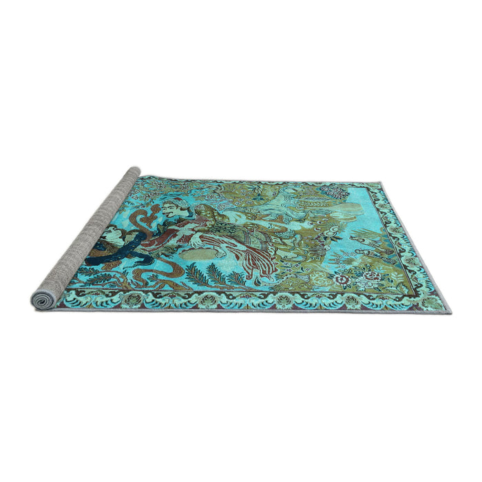Sideview of Machine Washable Animal Light Blue Traditional Rug, wshtr4222lblu