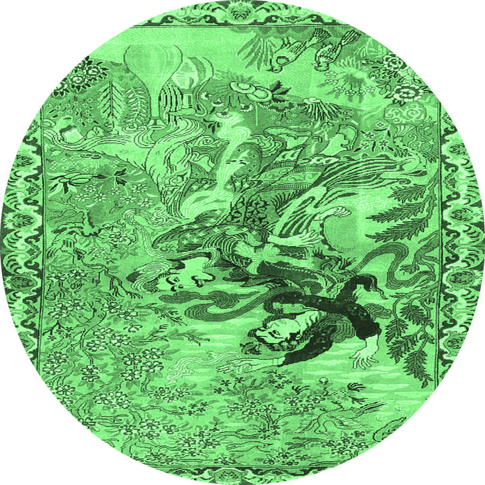 Round Animal Emerald Green Traditional Rug, tr4222emgrn