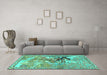 Machine Washable Animal Turquoise Traditional Area Rugs in a Living Room,, wshtr4222turq