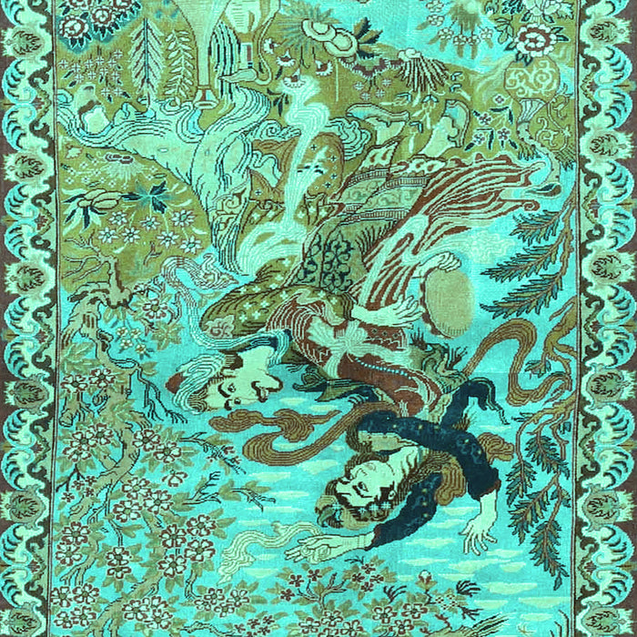 Machine Washable Animal Turquoise Traditional Area Rugs, wshtr4222turq