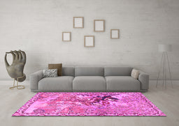 Machine Washable Animal Pink Traditional Rug in a Living Room, wshtr4222pnk