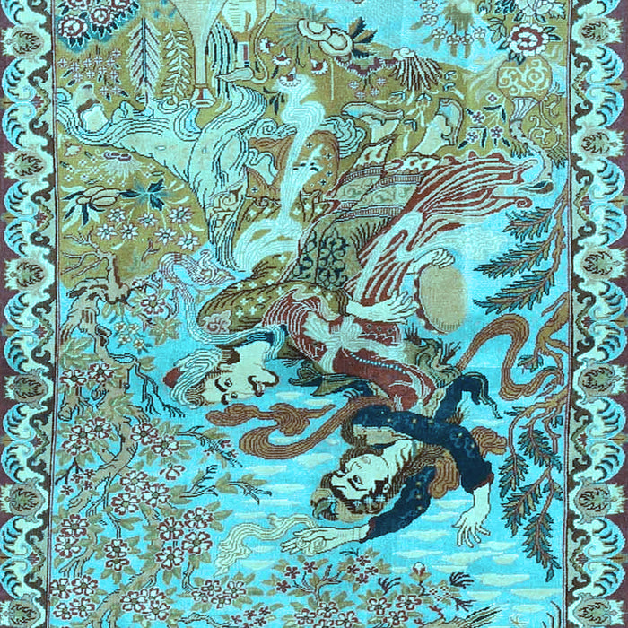 Machine Washable Animal Light Blue Traditional Rug, wshtr4222lblu