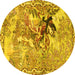 Round Animal Yellow Traditional Rug, tr4222yw