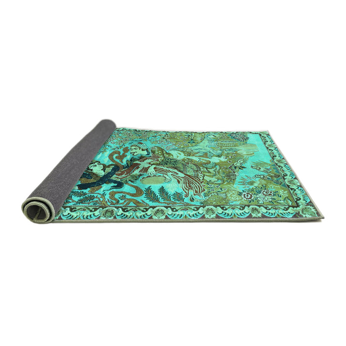 Sideview of Animal Turquoise Traditional Rug, tr4222turq