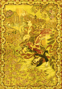 Animal Yellow Traditional Rug, tr4222yw