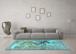 Machine Washable Animal Light Blue Traditional Rug in a Living Room, wshtr4222lblu