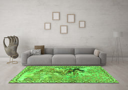 Machine Washable Animal Green Traditional Area Rugs in a Living Room,, wshtr4222grn
