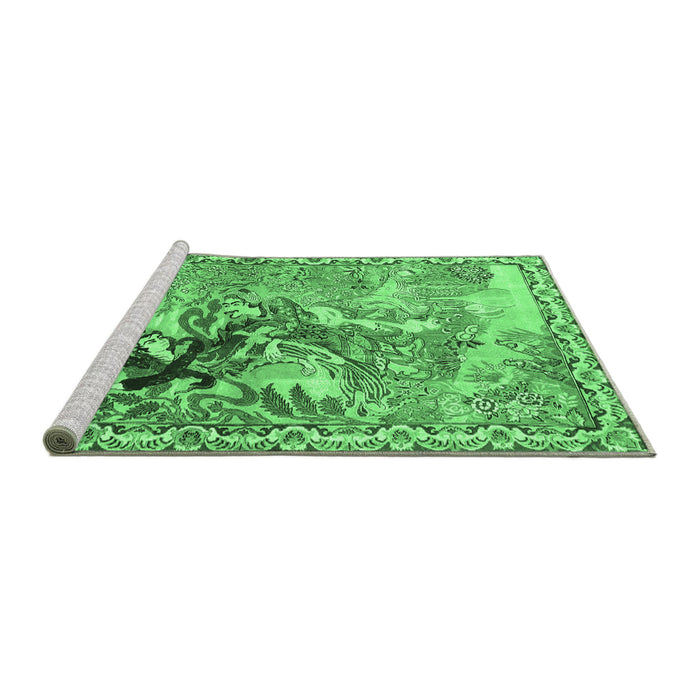 Sideview of Machine Washable Animal Emerald Green Traditional Area Rugs, wshtr4222emgrn