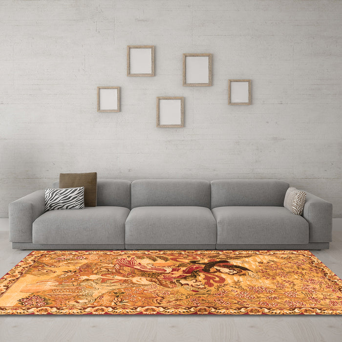 Machine Washable Animal Orange Traditional Area Rugs in a Living Room, wshtr4222org