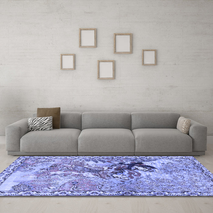 Machine Washable Animal Blue Traditional Rug in a Living Room, wshtr4222blu