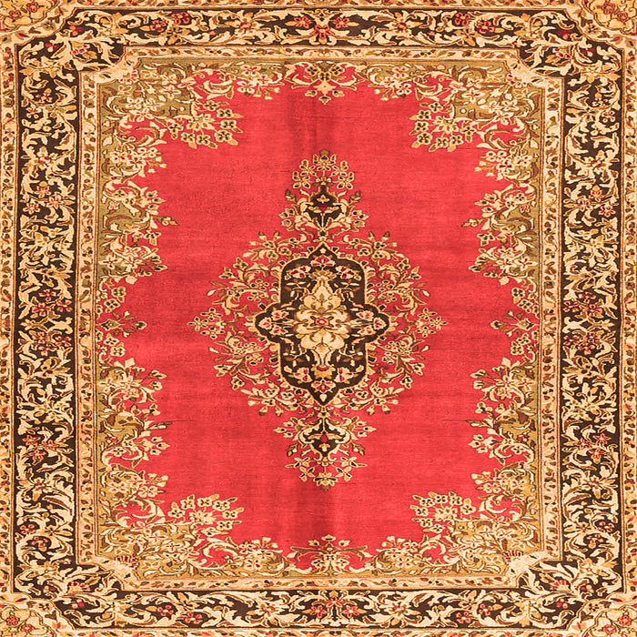Round Machine Washable Persian Orange Traditional Area Rugs, wshtr4223org